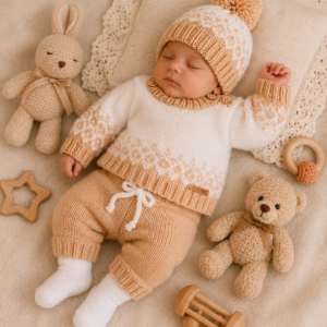 set nacimiento tejido a mano con guarda jacquard