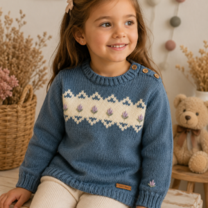 sweater premium con flores bordadas y guarda jacquard sweater premium con flores bordadas y guarda jacquard