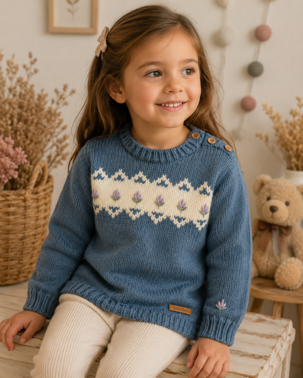 sweater premium con flores bordadas y guarda jacquard sweater premium con flores bordadas y guarda jacquard
