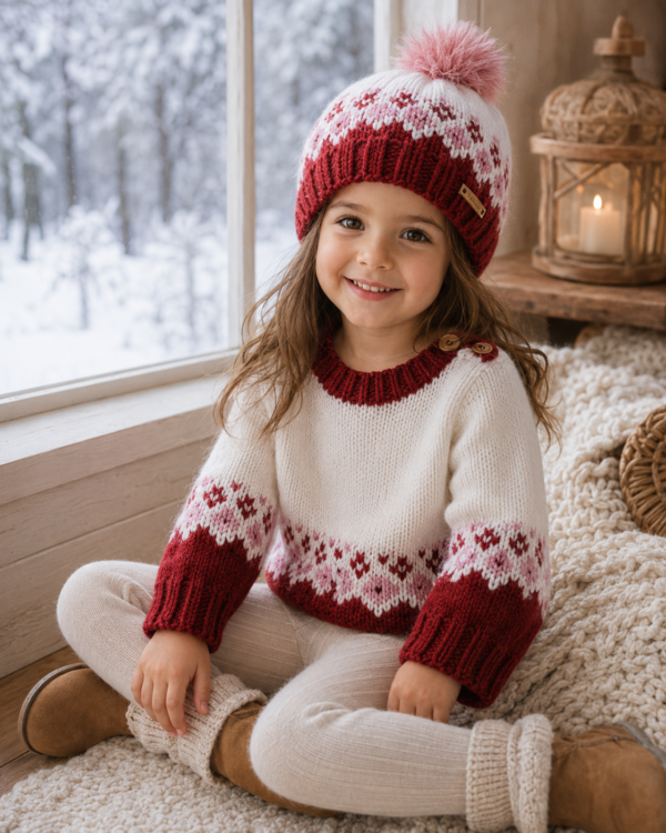 conjunto de sweáter y gorro con guarda de jacquard conjunto de sweáter y gorro con guarda de jacquard