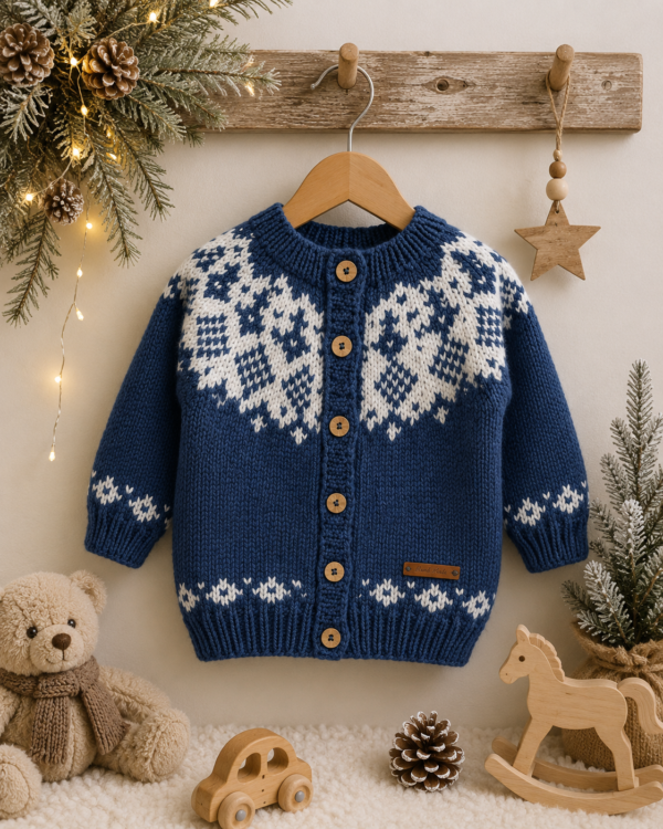 saco con canesú bordado y guarda de jacquard, tejido a mano con lana hipoalergénica saco con canesú bordado y guarda de jacquard, tejido a mano con lana hipoalergénica
