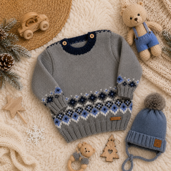 sweater con guarda de jacquard tejido a mano con lana hipoalergénica sweater con guarda de jacquard tejido a mano con lana hipoalergénica
