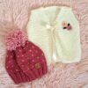 conjunto de chaleco rositas y gorro con pintitas