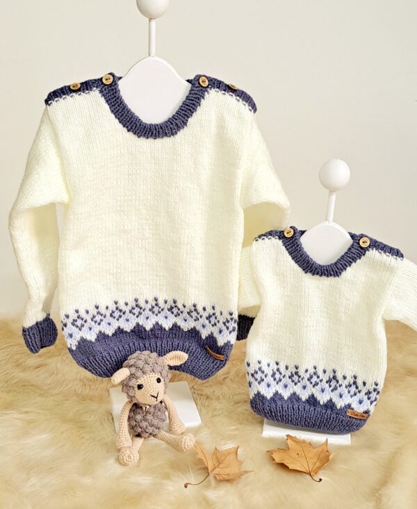 sweater con guarda de jacquard tejido a mano con lana hipoalergénica sweater con guarda de jacquard tejido a mano con lana hipoalergénica