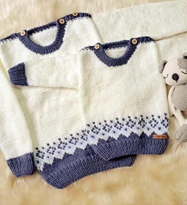 sweater con guarda de jacquard tejido a mano con lana hipoalergénica sweater con guarda de jacquard tejido a mano con lana hipoalergénica