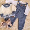 conjunto de jardinero y sweater con guarda de jacquard, tejidos a mano en lana hipoalergénica conjunto de jardinero y sweater con guarda de jacquard, tejidos a mano en lana hipoalergénica