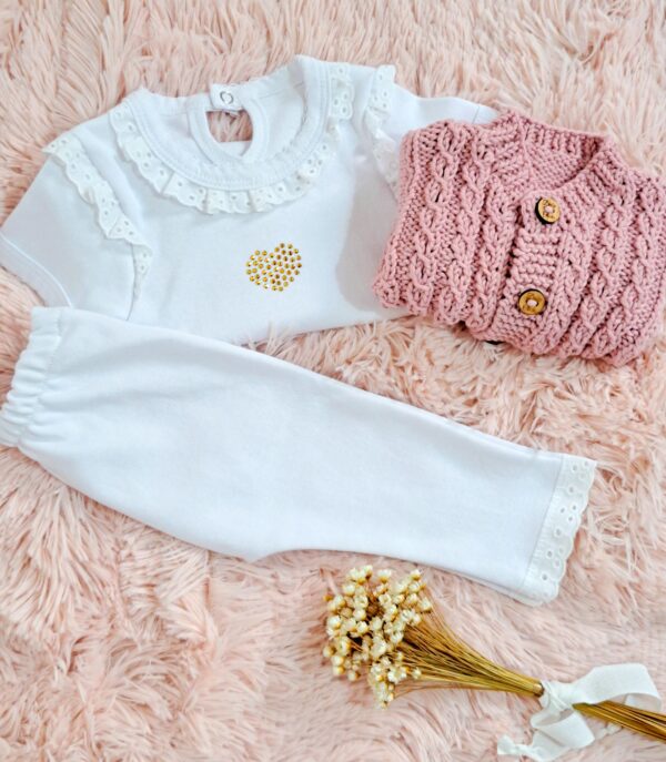 conjunto de saco ochitos calados tejido en hilo de algodón con conjunto broderie de algodón conjunto de saco ochitos calados tejido en hilo de algodón con conjunto broderie de algodón