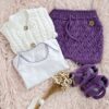 conjunto de short, saco y zapatitos tejidos a mano en hilo de algodón con body de algodón conjunto de short, saco y zapatitos tejidos a mano en hilo de algodón con body de algodón