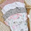 set de 4 bodies de algodón de mangas cortas con cuello americano