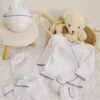 ajuar picot de 5 prendas – algodón blanco con detalles azul