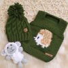 chaleco erizo y gorro ochos verde musgo