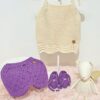 conjunto de musculosa, short y zapatitos, tejidos a mano en hilo de algodón