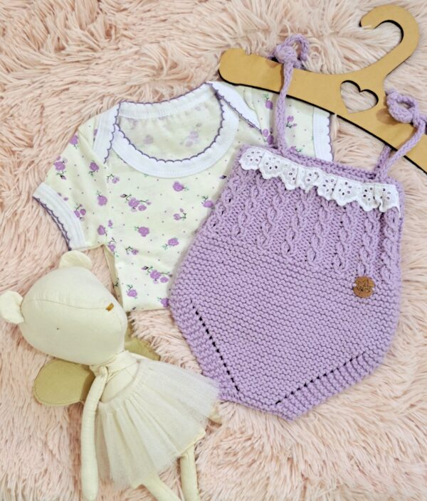 conjunto romántico de enterito con puntilla y body de algodón con florcitas mas zapatitos