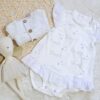 conjunto de vestido volados de algodón con saquito tejido a mano conjunto de vestido volados de algodón con saquito tejido a mano