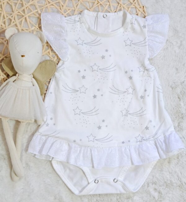 conjunto de vestido volados de algodón con saquito tejido a mano conjunto de vestido volados de algodón con saquito tejido a mano