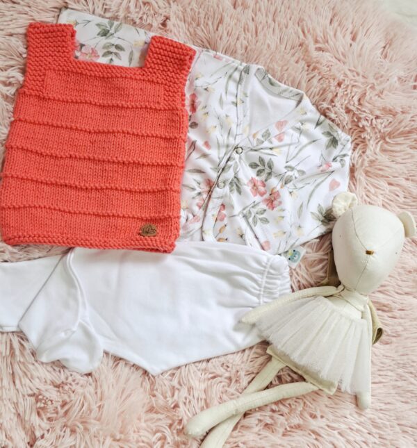 conjunto de chaleco tejido a mano en hilo de algodón con batita y ranita de algodón conjunto de chaleco tejido a mano en hilo de algodón con batita y ranita de algodón
