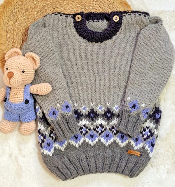 Sweater con Guarda de Jacquard Tejido a Mano con Lana Hipoalergénica