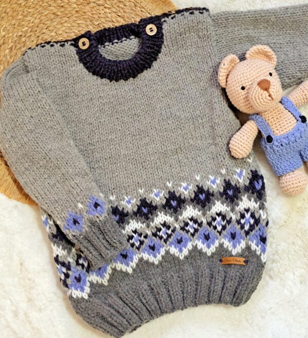 Sweater con Guarda de Jacquard Tejido a Mano con Lana Hipoalergénica