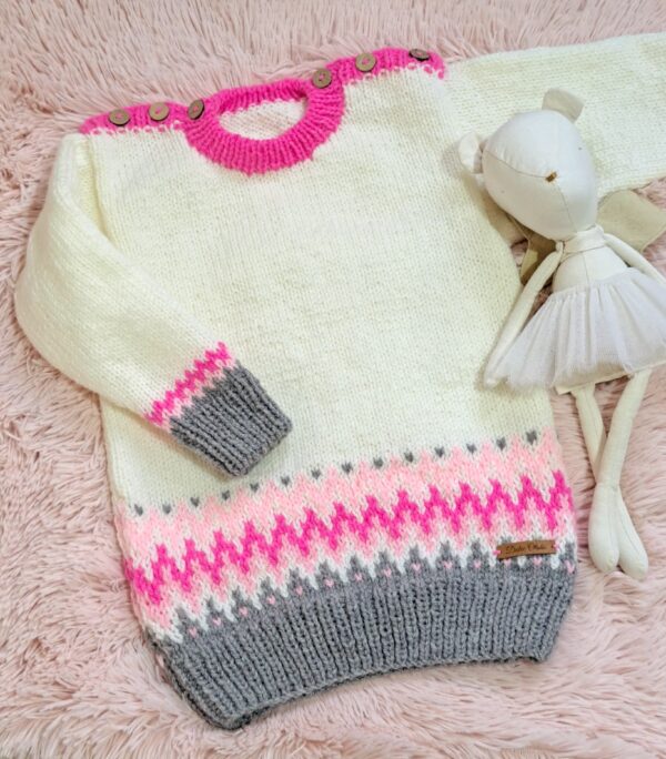 sweater con guarda de jacquard tejido a mano con lana hipoalergénica sweater con guarda de jacquard tejido a mano con lana hipoalergénica