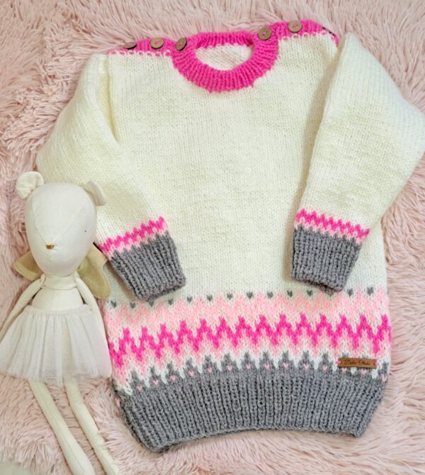 sweater con guarda de jacquard tejido a mano con lana hipoalergénica sweater con guarda de jacquard tejido a mano con lana hipoalergénica