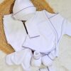 ajuar picot de 5 prendas – algodón blanco con detalles morado