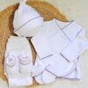 ajuar picot de 5 prendas – algodón blanco con detalles morado