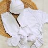 ajuar picot de 5 prendas – algodón blanco con detalles beige