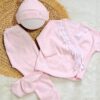 ajuar voladitos de 6 prendas – algodón rosado con detalles de puntilla