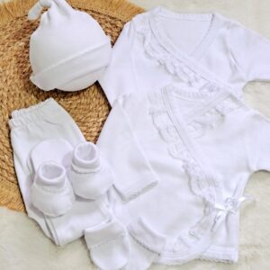 ajuar voladitos de 6 prendas – algodón blanco con detalles de puntilla