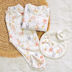 ajuar de algodón pima estampado – 3 prendas