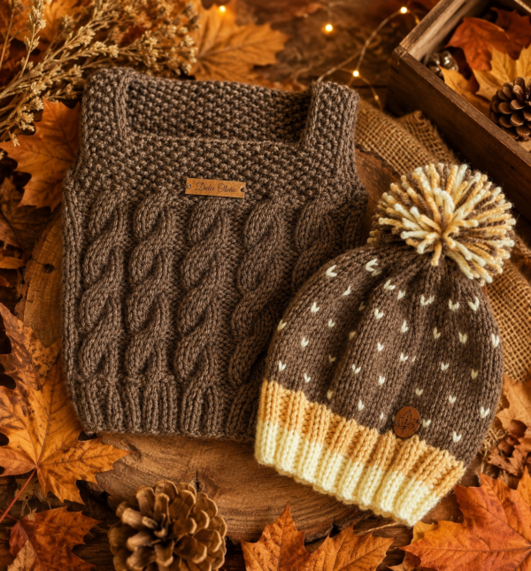 conjunto de chaleco trenza y gorro con ochos conjunto de chaleco trenza y gorro con ochos