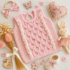 chaleco vintage calado rosa pastel