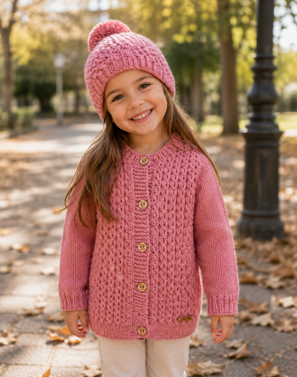 conjunto de saco y gorro con ochitos calados, tejidos a mano en lana hipoalergénica conjunto de saco y gorro con ochitos calados, tejidos a mano en lana hipoalergénica