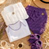 conjunto de short, saco y zapatitos tejidos a mano en hilo de algodón con body de algodón conjunto de short, saco y zapatitos tejidos a mano en hilo de algodón con body de algodón