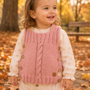 chaleco vintage calado rosa pastel