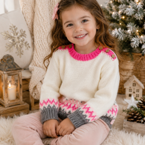 sweater con guarda de jacquard tejido a mano con lana hipoalergénica