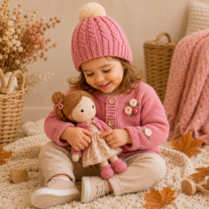 conjunto romántico de saco y gorro