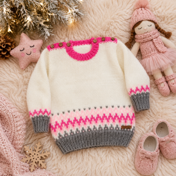 sweater con guarda de jacquard tejido a mano con lana hipoalergénica sweater con guarda de jacquard tejido a mano con lana hipoalergénica