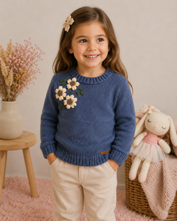 conjunto de jardinero y sweater con guarda de jacquard, tejidos a mano en lana hipoalergénica conjunto de jardinero y sweater con guarda de jacquard, tejidos a mano en lana hipoalergénica