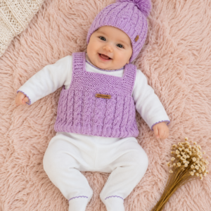 ajuar de chaleco y gorro con trenzas tejido a mano en lana hipoalergénica con conjunto de algodón ajuar de chaleco y gorro con trenzas tejido a mano en lana hipoalergénica con conjunto de algodón
