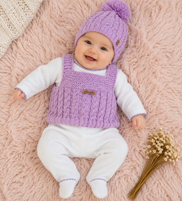 ajuar de chaleco y gorro con trenzas tejido a mano en lana hipoalergénica con conjunto de algodón ajuar de chaleco y gorro con trenzas tejido a mano en lana hipoalergénica con conjunto de algodón