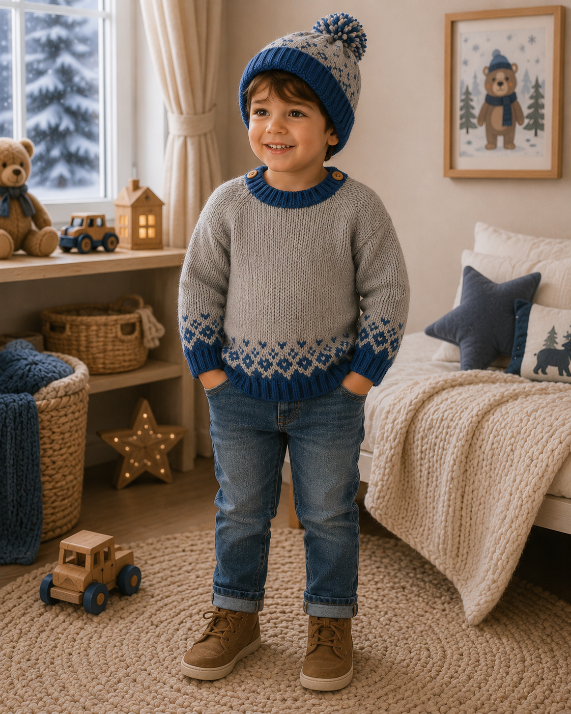 conjunto de sweáter con guarda y gorro pintitas conjunto de sweáter con guarda y gorro pintitas