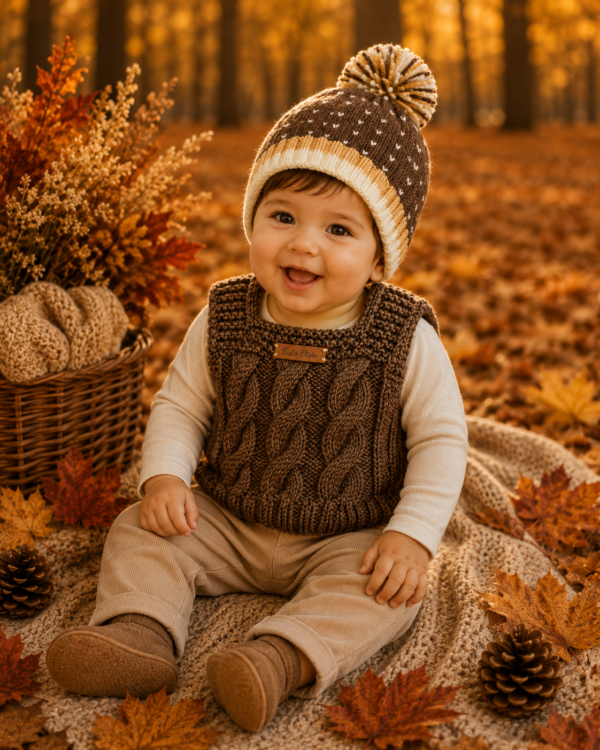 conjunto de chaleco trenza y gorro con ochos conjunto de chaleco trenza y gorro con ochos