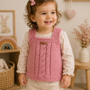 chaleco vintage calado rosa pastel