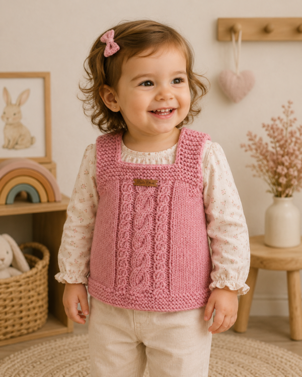 chaleco vintage calado rosa pastel