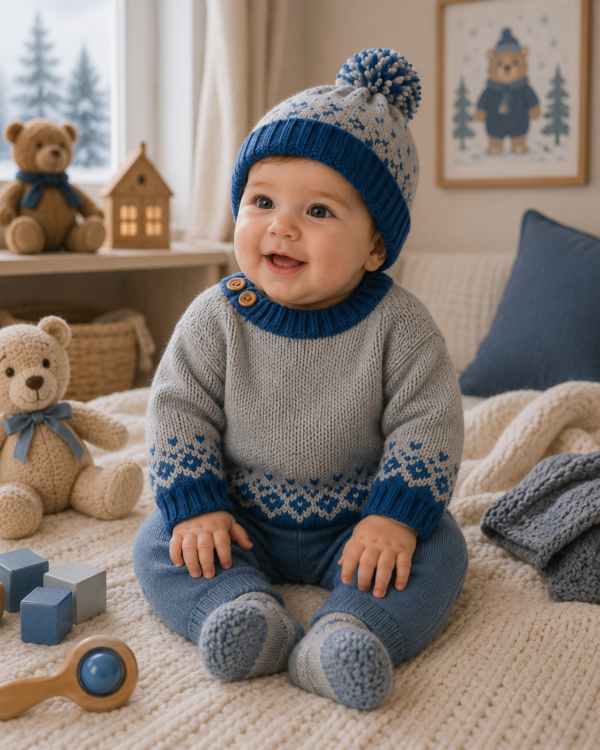 conjunto de sweáter con guarda y gorro pintitas conjunto de sweáter con guarda y gorro pintitas