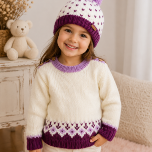 conjunto de sweater y gorro con guarda de jacquard