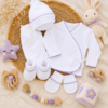 ajuar picot de 5 prendas – algodón blanco con detalles morado