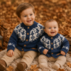 saco con canesú bordado y guarda de jacquard, tejido a mano con lana hipoalergénica saco con canesú bordado y guarda de jacquard, tejido a mano con lana hipoalergénica
