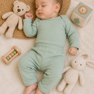 conjunto de body y ranita de algodón pima verde malva